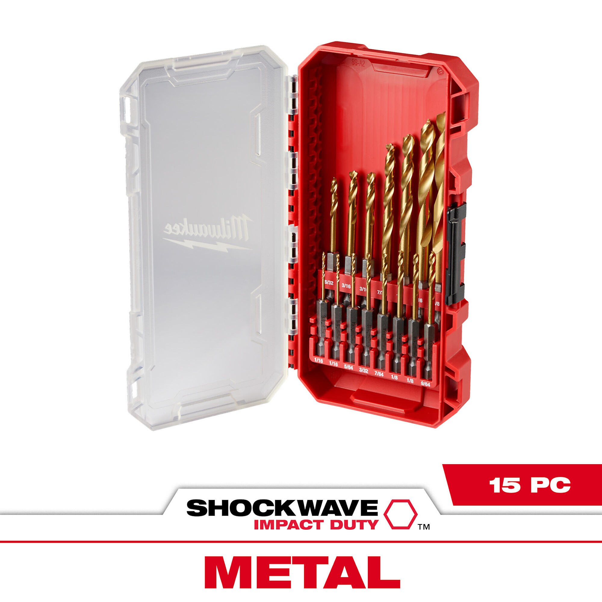 Milwaukee 15-Pc. SHOCKWAVE RED HELIX Titanium Drill Bit Set, 1/4in., SAE, Model# 48-89-4670